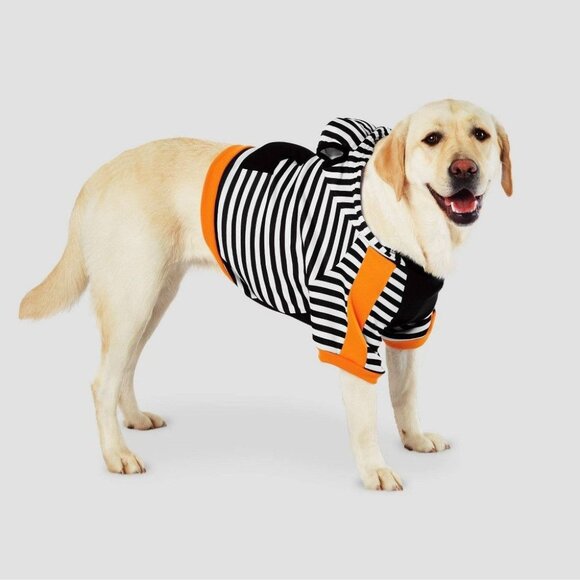 Stripe Halloween Dog Cropped Hoodie XL Hyde & EEK! Black White Orange Pet Appare - Picture 1 of 1